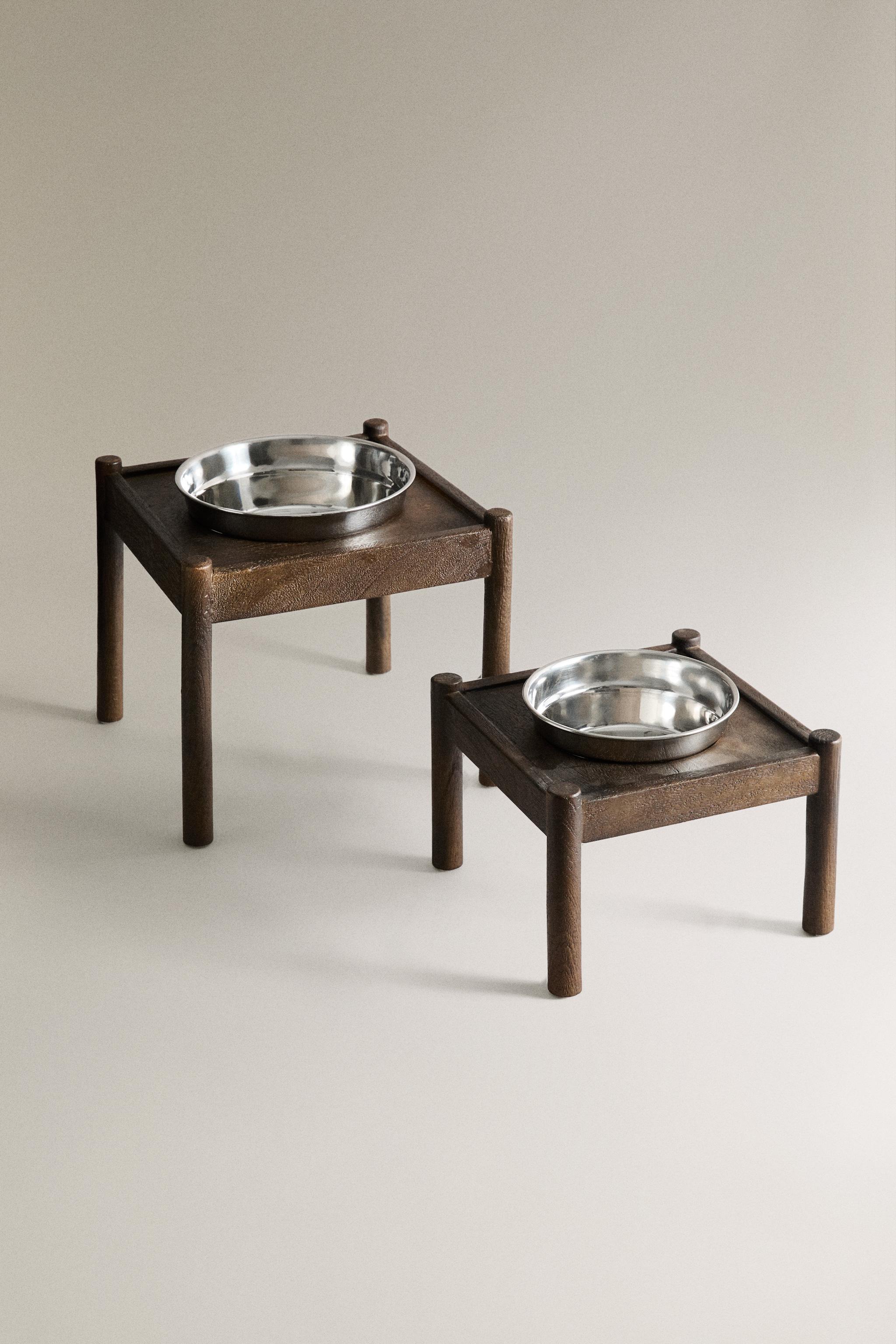 TALL WOODEN PET FOOD BOWL